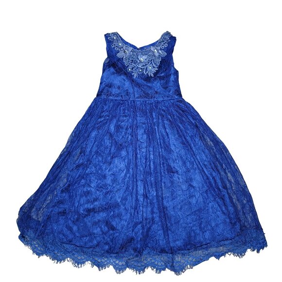 Cinderella couture lace Blue Dress With Floral Embroidery Rhinestones sz 6 girls